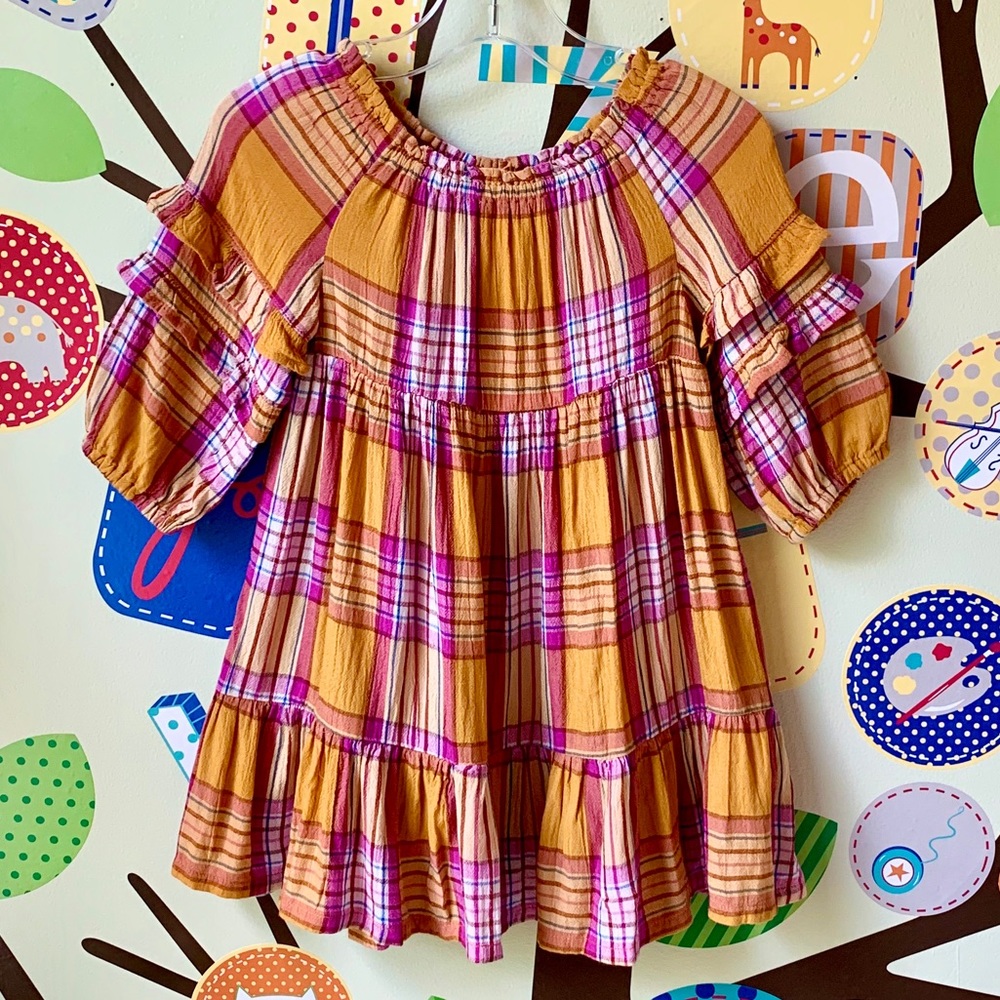 Old Navy Plaid Ruffle Tiered Crepe Dress NWT